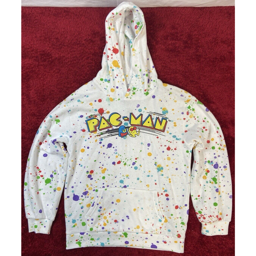 Pacman Arcade Game High Scorer Hoodie Rainbow Dots Sweatshirt M(12) Juniors Tag